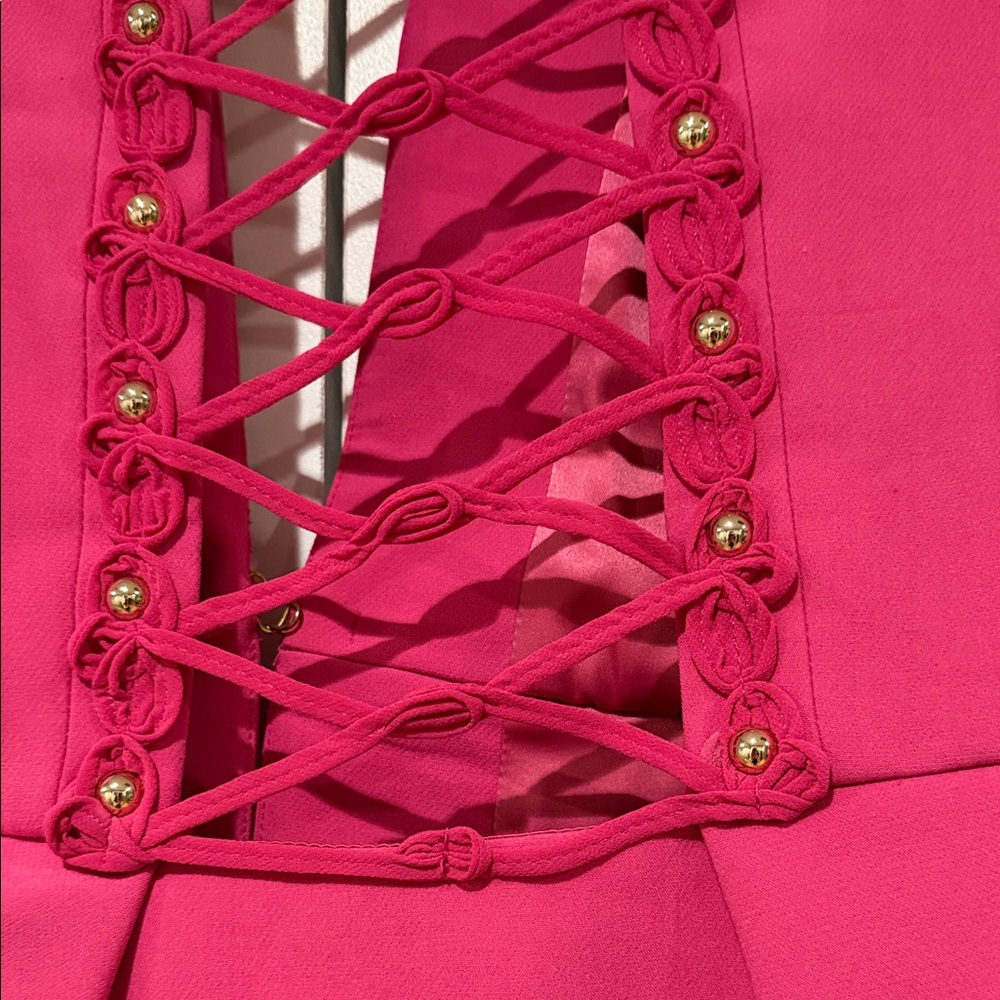 Bebe stretch twill lace up back Vibrant Pink Blazer 6 NWT‎ - Picture 5 of 7